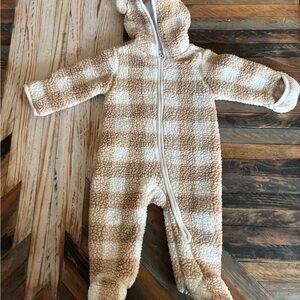 Baby Boys Buffalo Plaid Bear Sherpa Bunting - Brown